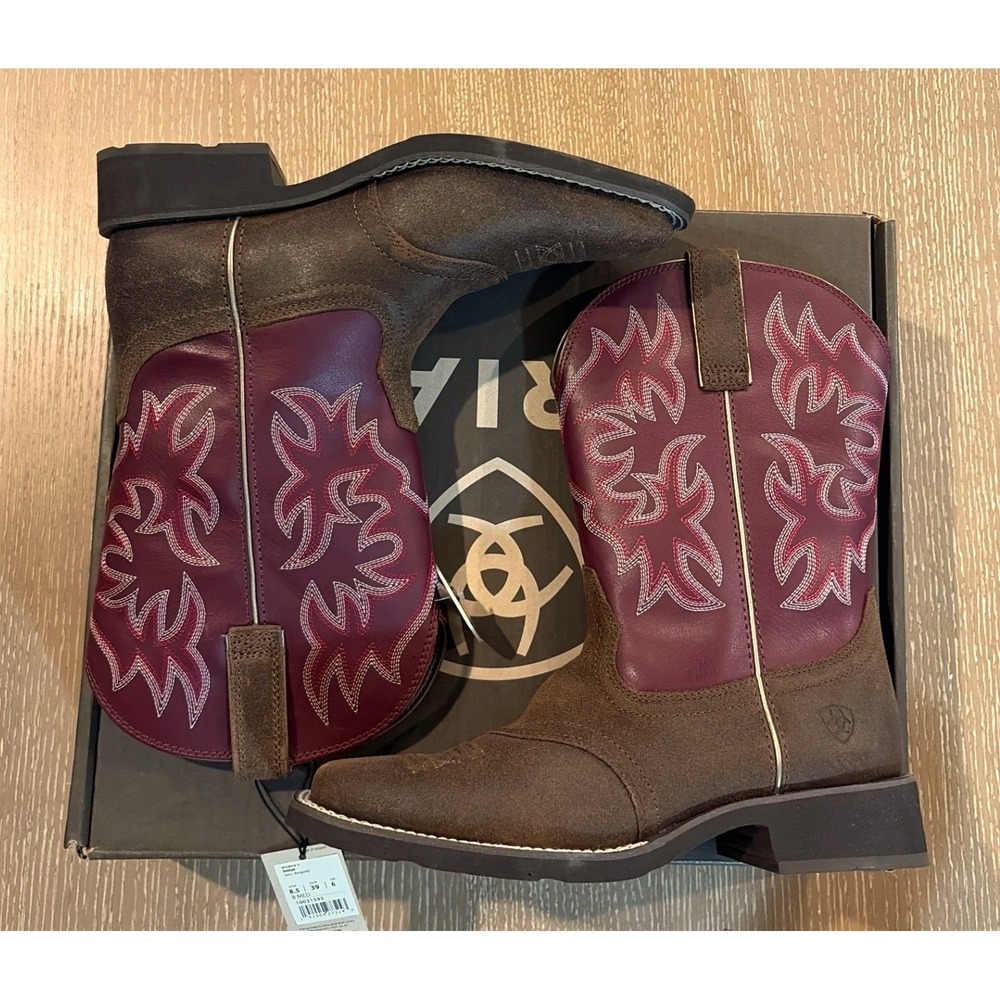 Ariat Women's Delilah Western Boot Broad Square Toe 10031593 8.5 Purple Brown